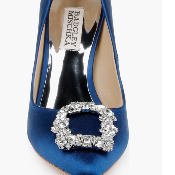 NWOB Elegant Bagley Mischka Royal Blue Satin Cher Heel Crystal Embellishment - Picture 3 of 6